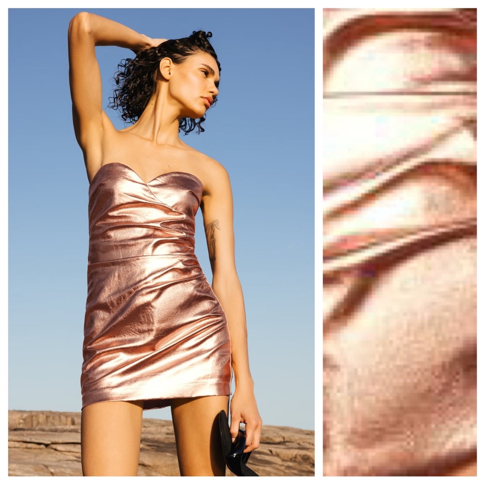 NWT. Zara Bronze Metallic Fabric Sweetheart Strapless Playsuit Dress. Size M.